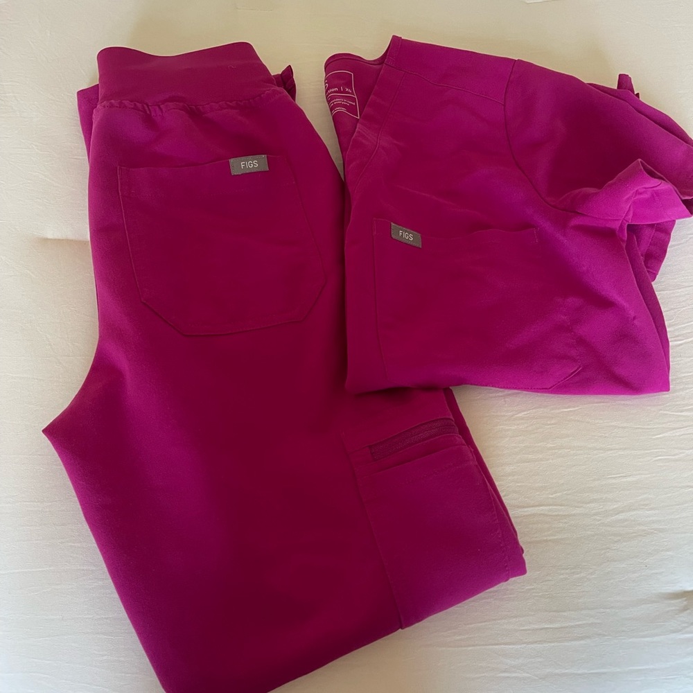 Raspberry Sorbet Yola High Waisted Scrub Pants & Catarina One Pocket Scrub Top